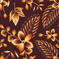 vintage tropical seamless background with brown monochromatic nature palm leaves and frangipani flowers plants foliage on pastel background. Floral background. tropic texture. Summer design. autumn vector