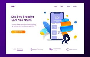 Man Lifting Shopping Boxes Using Smartphone For Online Shop vector