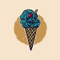 Ice cream skull, hand drawn line with digital color, vector illustration