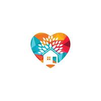 Tree house heart shape logo design. Eco house logo design. vector