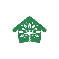 Human character with leaves and house logo design. Natural home care logo. vector