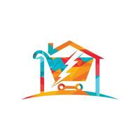 Fast Shopping vector logo design. Shopping cart with flash and home logo icon.