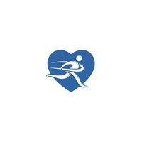 Running Man With Finish Ribbon Heart Shape Logo Design. Marathon logo template. Running club or sports club sign. vector