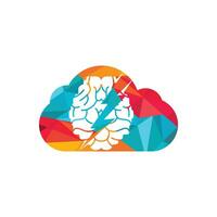 Thunder brain vector logo design. Brain with thunder and cloud logo icon.