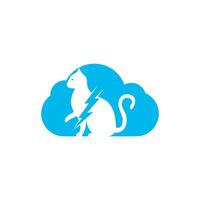 Flash cat vector logo design. Cat and thunderstorm with cloud icon logo.