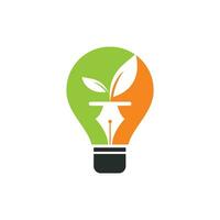 Leaf and pen logo design. Education and writer community Logo. Bulb with leaf and nab icon design. vector