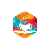 diseño del logotipo del vector del libro de café. logo icónico de la librería de té.