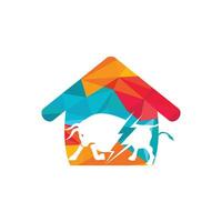 Bull with thunder and home logo design. Flash electric energy in bull. vector