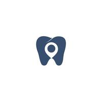 diseño de logotipo de puntero de diente y mapa. símbolo o icono del localizador dental y gps. vector