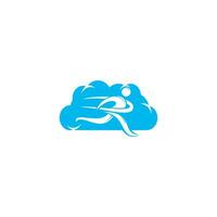Running Man With Finish Ribbon Cloud Shape Logo Design. Marathon logo template. Running club or sports club sign. vector