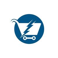 Fast Shopping vector logo design. Shopping cart with flash logo icon.