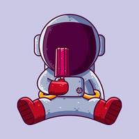 Cute Astronaut Eating Stick Ice Cream Cartoon Vector Illustration. Cartoon Style Icon or Mascot Character Vector.