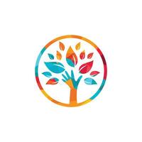 Creative green hand tree logo design. Natural products logo. Cosmetics icon. Spa logo. Beauty salon or yoga logo. vector