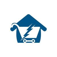 diseño de logotipo vectorial de compras rápidas. carro de la compra con flash y el icono del logotipo de inicio. vector