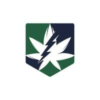 Marijuana thunder vector logo design. Cannabis or marijuana leaf logo icon with lighting bolt.