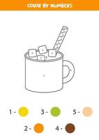 Color cacao cup by numbers. Worksheet for kids. vector