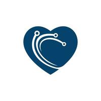 Technology love vector logo design. Abstract heart tech logo with circuit vector design.