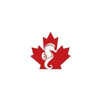 Sea Horse with maple leaf vector logo design.