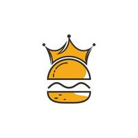 diseño del logotipo vectorial del rey de las hamburguesas. hamburguesa con concepto de logotipo de icono de corona.