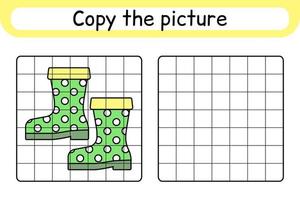 Copy the picture and color boots. Complete the picture. Finish the image. Coloring book. Educational drawing exercise game for children vector