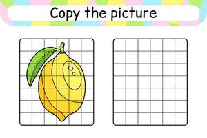 Copy the picture and color lemon. Complete the picture. Finish the image. Coloring book. Educational drawing exercise game for children vector