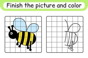 Complete the picture bee. Copy the picture and color. Finish the image. Coloring book. Educational drawing exercise game for children vector