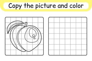 Copy the picture and color peach. Complete the picture. Finish the image. Coloring book. Educational drawing exercise game for children vector