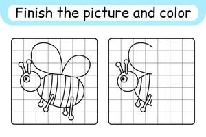 Complete the picture bee. Copy the picture and color. Finish the image. Coloring book. Educational drawing exercise game for children vector