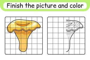 completa el cuadro setas rebozuelos. copiar la imagen y el color. terminar la imagen. libro de colorear. juego educativo de ejercicios de dibujo para niños vector