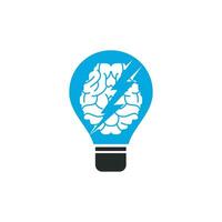 Thunder brain vector logo design. Brain with thunder and light bulb logo icon.