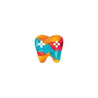 diseño del icono del logotipo del juego dental. diseño de logotipo vectorial de diente y consola. vector