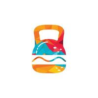 diseño de logotipo de vector de hamburguesa fuerte. icono de pesa y hamburguesa.