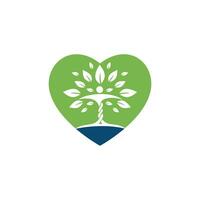 carácter humano con hojas y diseño de logo de corazón. logotipo del salón de salud y belleza. vector