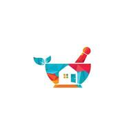 Pestle and mortar and home icon logo. Medicine home delivery service logo concept.
