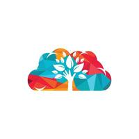 árbol de mano verde creativo y diseño de logotipo de nube. logotipo de productos naturales. icono de cosméticos. logotipo de balneario. logotipo de salón de belleza o yoga. vector