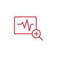 eps10 red vector diagnostic with magnifying glass icon isolated on white background. heartbeat outline symbol in a simple flat trendy modern style for your website design, logo, and application