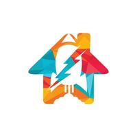 diseño de logotipo de vector de cohete eléctrico. cohete con rayo y el icono del logo de casa.