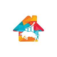 Financial bull with house shape logo design. Trade Bull Chart, finance logo. Economy finance chart bar business productivity logo icon.