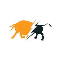 Bull with thunder logo design. Flash electric energy in bull. vector