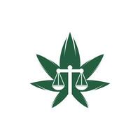 diseño del logotipo del vector de la ley de cannabis. cannabis marihuana y plantilla de logotipo de vector de icono de escala de justicia.