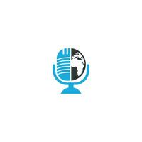 Global podcast logo design. Broadcast entertainment business logo template vector illustration.