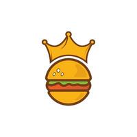 diseño del logotipo vectorial del rey de las hamburguesas. hamburguesa con concepto de logotipo de icono de corona. vector