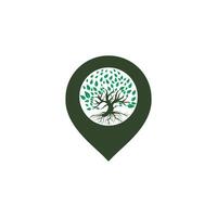 Tree roots and pin vector logo design.