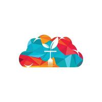 Healthy food logo template. Cloud with fork and leaf symbol. vector