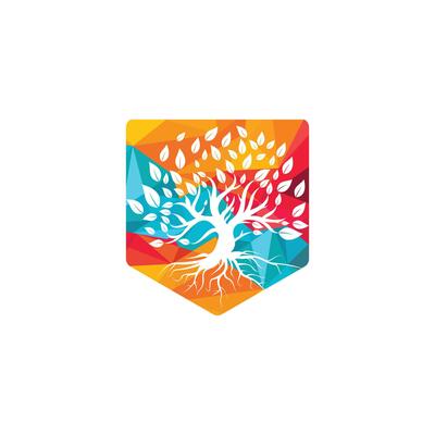 Tree root logo vector design illustration. Tree of Life logo design inspiration.