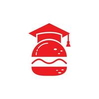 diseño del logotipo del vector de educación alimentaria. icono de gorra de hamburguesa y graduación.