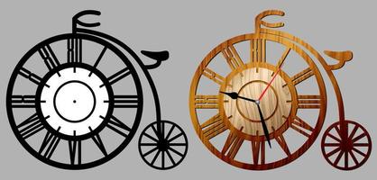 Two layers decorative bicycle vintage wall clock. Decoration for home or office. Template for wood, metal plate or acrylic laser cutting vector