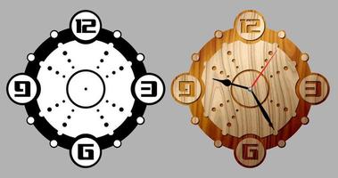 Two layers decorative circles wall clock. Decoration for home or office. Template for wood, metal plate or acrylic laser cutting vector