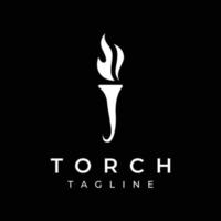 Minimalist liberty torch Logo template design. Torch with simple shape. Elegant letter T, fire and pillar. vector