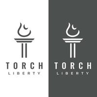 Minimalist liberty torch Logo template design. Torch with simple shape. Elegant letter T, fire and pillar. vector